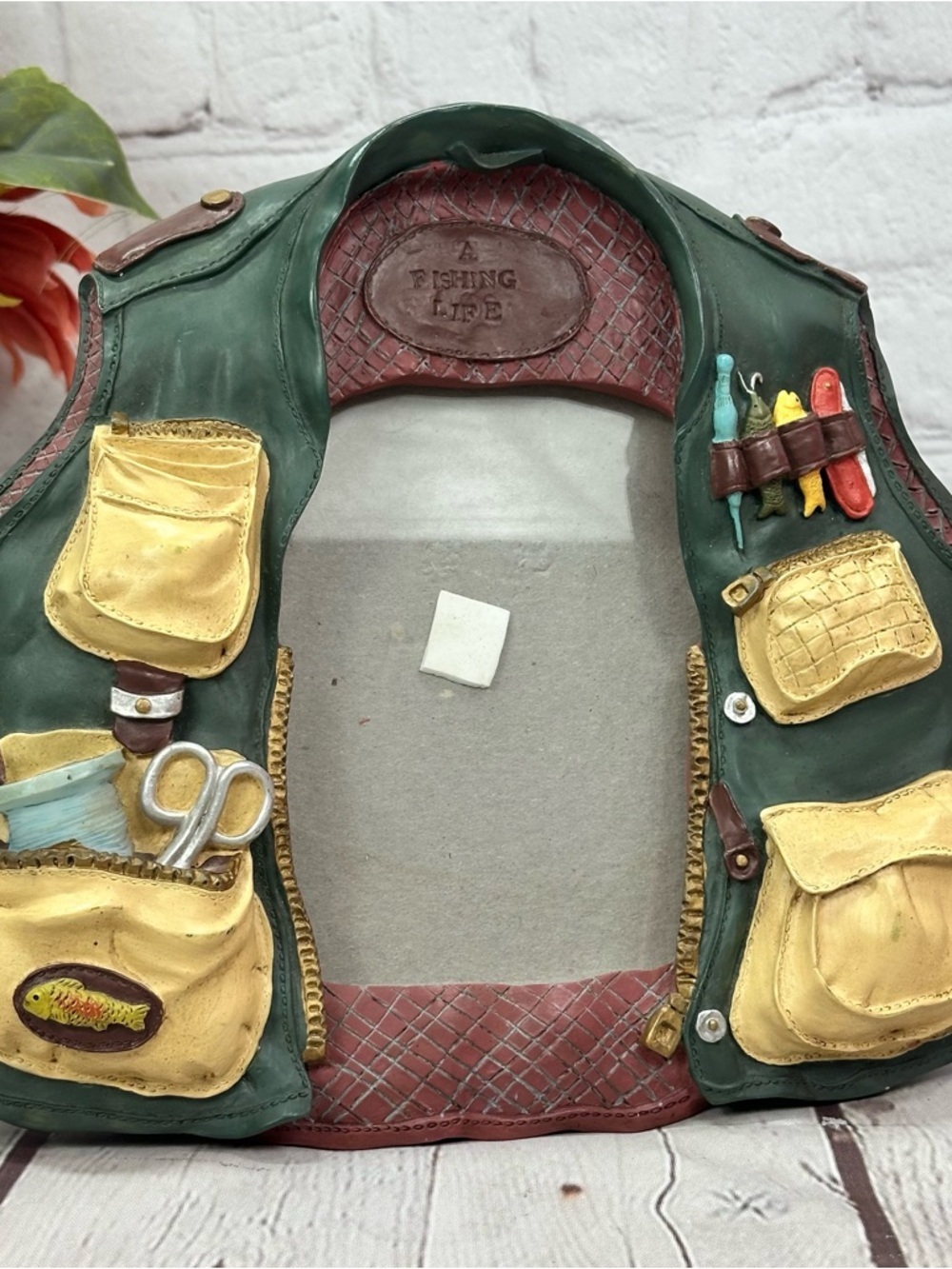 Vtg 97 dezine Fishing Life Decorative Fishing Vest Picture Frame rustic cabin